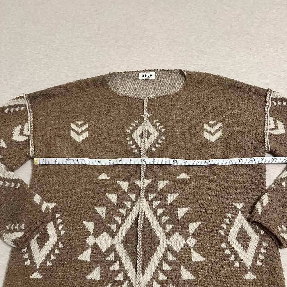 SPLA Women Brown Geometric Southwestern Popcorn Knit Oversized Sweater Small - Picture 3 of 7